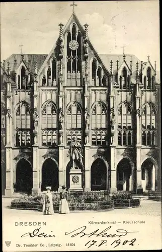 Ak Dresden Altstadt, Körnerdenkmal, Kreuzschule