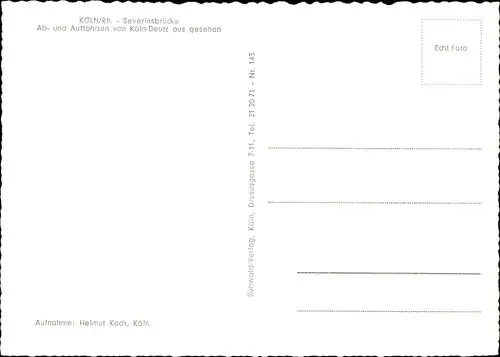 Ak Köln am Rhein, Severinsbrücke, Ab- und Auffahrten von Köln-Deutz aus gesehen