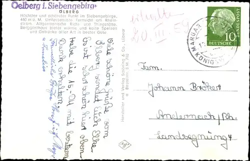 Ak Königswinter am Rhein, Oelberg, Ölberghaus, Felspartie und Berggasthaus, Gedicht