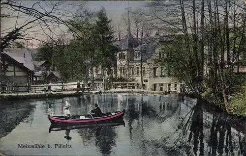 Ak Dresden Pillnitz, Meixmühle im Friedrichsgrund, Ruderboot