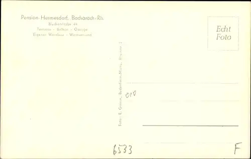 Ak Bacharach am Rhein, Pension Hermesdorf, Blücherstraße 44