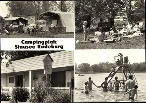 Ak Radeburg in Sachsen, Stausee Radeburg, Campingplatz, See, Rutsche