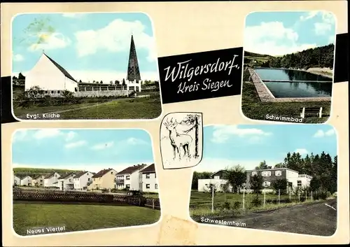 Ak Wilgersdorf Wilnsdorf Kreis Siegen, Schwesternheim, Neues Viertel, Schwimmbad, Evgl. Kirche
