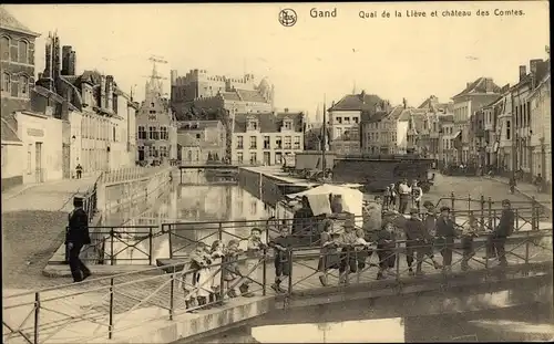 Ak Gand Gent Ostflandern, Quai de la Lieve et Chateau des Comtes