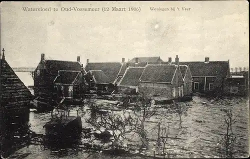 Ak Oud Vossemeer Zeeland Niederlande, überschwemmter Ort, 1906, Woningen bij 't Veer