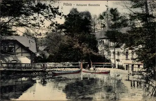 Ak Dresden Pillnitz, Meixmühle im Friedrichsgrund, Restaurant Meixmühle, Teich