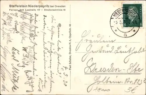 Ak Dresden Niederpoyritz, Staffelstein, Gedicht, Gebäude Außenansicht