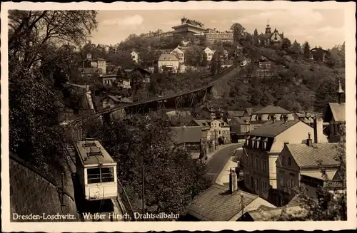 Ak Dresden Loschwitz Weißer Hirsch, Drahtseilbahn, Teilansicht des Ortes