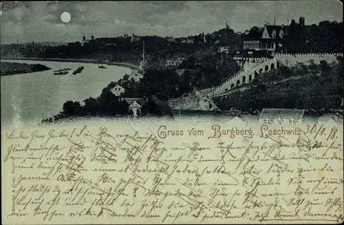 Mondschein Ak Dresden Loschwitz, Burgberg, Teilansicht, Nacht, Mond