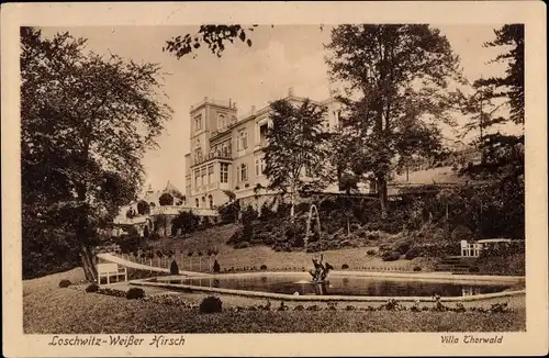Ak Dresden Loschwitz Weißer Hirsch, Villa Thorwald, Teich, Fontäne