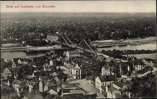 Ak Dresden Loschwitz, Panorama mit Blasewitz, Vogelschau, Brücke