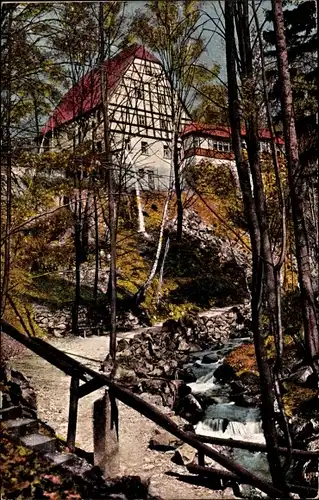 Ak Dresden Hosterwitz, Keppmühle im Keppgrund, Bachlauf, Gebäude, Außenansicht