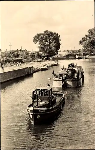 Ak Parchim in Mecklenburg, An der Eide, Schiff