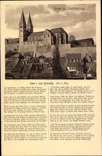 Gedicht Ak Quedlinburg im Harz, Otto I. und Heinrich, Blick auf den Dom