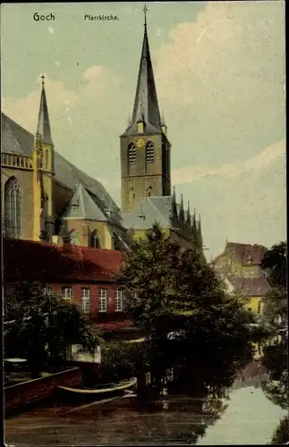 Ak Goch am Niederrhein, Pfarrkirche, Außenansicht, Gewässer