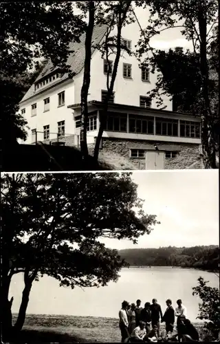 Ak Breckerfeld im Sauerland, Jugendherberge Glörsee, Außenansicht, Guppenfoto am See