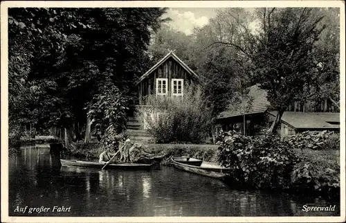 Ak Spreewald, auf großer Fahrt, Ruderboot