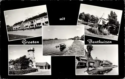Ak Benthuizen Südholland, Straßenpartie, Windmühle