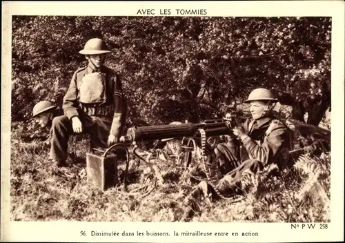 Ak Avec les Tommies, la mitrailleuse entre en action, British troops training in England, MG