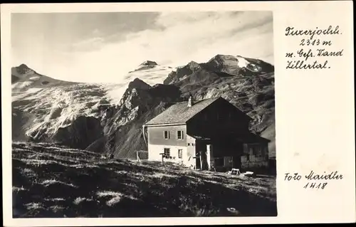 Ak Mayrhofen im Zillertal Tirol, Tuxerjochhaus m. Gefr. Wand