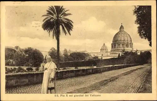 Ak Vatikan Lazio, S.S. Pio X nei giardini del Vaticano, Papst