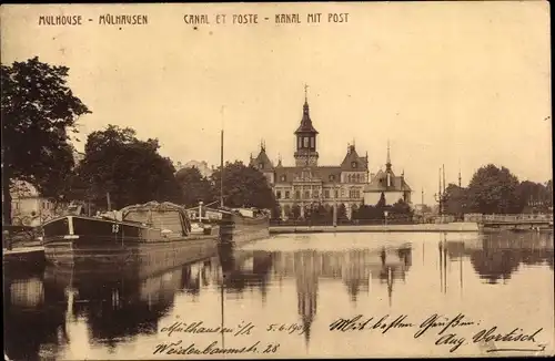 Ak Mulhouse Mülhausen Elsass Haut Rhin, Kanal mit Post