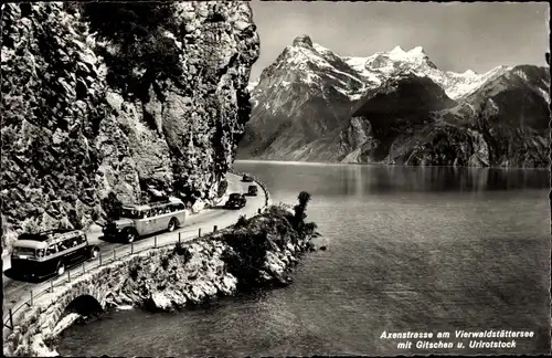 Ak Brunnen Kt Schwyz, Axenstrasse, Vierwaldstättersee