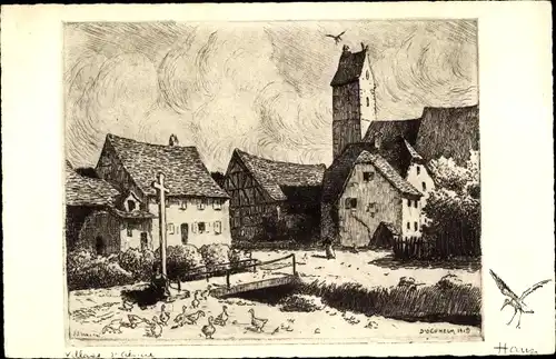 Künstler Ak Hansi, Jean Jacques Waltz, Village d'Alsace, Dorfansicht