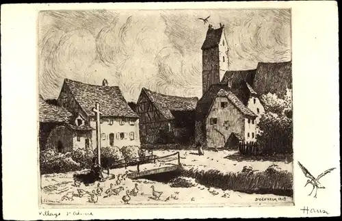 Künstler Ak Hansi, Jean Jacques Waltz, Village d'Alsace, Dorfansicht