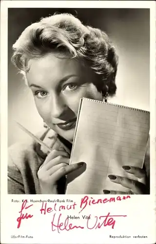 Ak Schauspielerin Helen Vita, Portrait mit Schreibblock, Autogramm