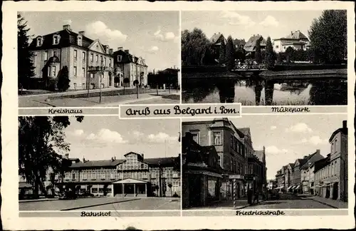 Ak Bialogard Belgard Pommern, Kreishaus, Mükepark, Bahnhof, Friedrichstraße