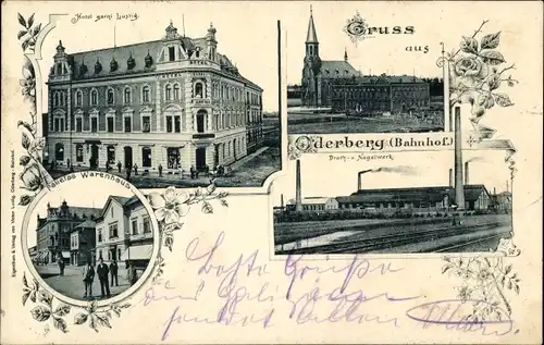 Ak Bohumín Oderberg Region Mährisch Schlesien, Bahnhof, Hotel Lustig, Warenhaus, Nagelwerk