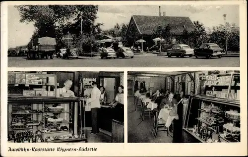 Ak Rhynern Hamm in Westfalen, Autobahn Raststätte, Anton Vollmer, Innen und Außenansicht, Autos