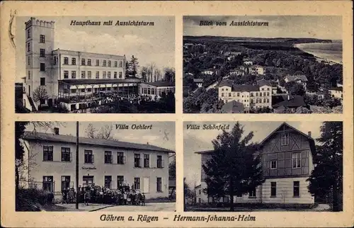 Ak Ostseebad Göhren auf Rügen, Hermann-Johanna-Heim, Haupthaus, Villa Schönfeld, Aussichtsturm