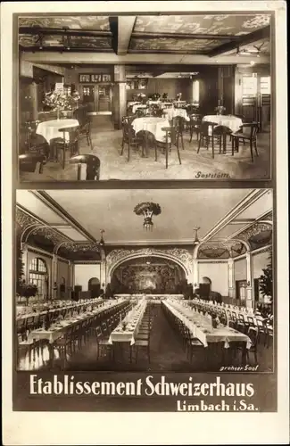 Ak Limbach in Sachsen, Etablissement Schweizerhaus, Gaststätte, Saal