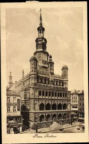 Ak Poznań Posen, Vorderansicht vom Rathaus, Geschäft, Inh. L. Krause