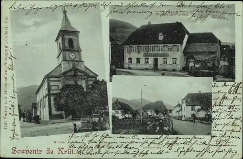 Mondschein Ak Kruth Krüt Elsass Haut Rhin, Kirche, Schlossberg, Wirtschaft Perring