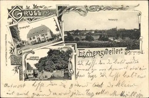 Ak Eschenzweiler Elsass Haut Rhin, Primarschule, Gesamtansicht, Lindenplatz