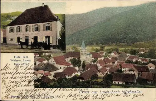 Ak Lautenbach Elsass Haut Rhin, Gesamtansicht, Hotel zum Weißen Lamm