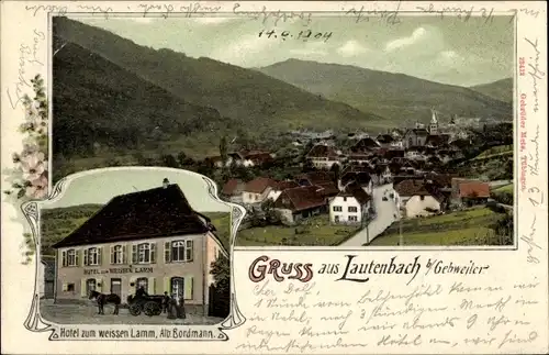 Ak Lautenbach Elsass Haut Rhin, Gesamtansicht, Hotel zum Weißen Lamm