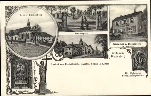 Ak Bischoffsheim Bischofsheim Elsass Bas Rhin, Kloster Bischenberg, Rathaus, Wirtschaft, Altar