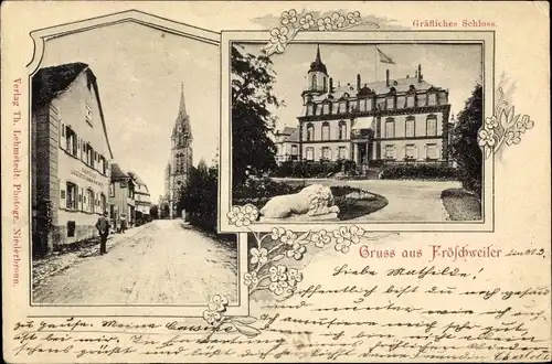Ak Frœschwiller Froeschwiller Fröschweiler Elsass Bas Rhin, Schloss, Straßenpartie