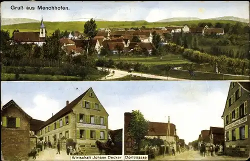 Ak Menchhoffen Menchhofen Elsass Bas Rhin, Wirtschaft Johann Decker, Dorfstraße, Gesamtansicht