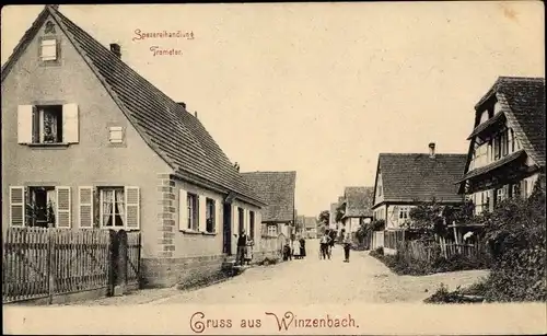 Ak Wintzenbach Winzenbach Elsass Bas Rhin, Spezereihandlung, Straßenpartie