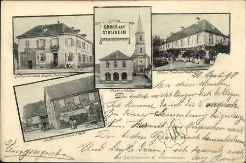 Ak Stotzheim Elsass Bas Rhin, Gasthaus zum Löwen, Kirche, Rathaus, Chateau