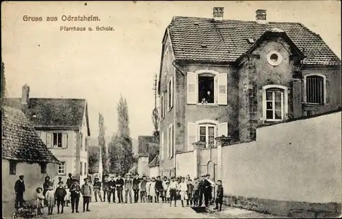 Ak Odratzheim Elsass Bas Rhin, Pfarrhaus und Schule