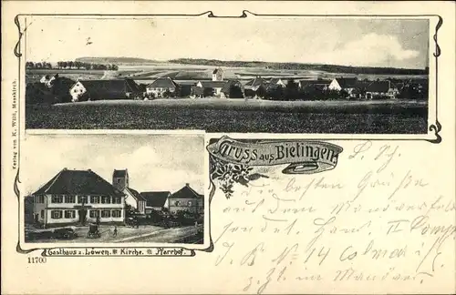 Ak Bietingen Gottmadingen im Hegau, Gesamtansicht, Gasthaus zum Löwen, Kirche