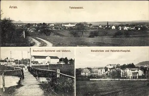 Ak Arlen Rielasingen-Worblingen in Baden, Baumwoll-Spinnerei, Weberei, Sanatorium, Heinrich Hospital