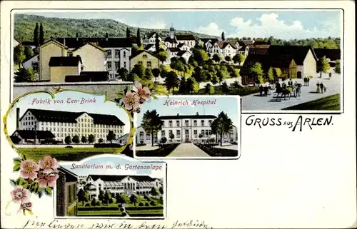 Ak Arlen Rielasingen-Worblingen in Baden, Fabrik von Ten-Brink, Sanatorium, Heinrich Hospital