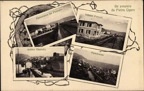 Ak Pietra Ligure Savona Liguria, Panorama da Ponente, Villino Ferreri, Antico Castello